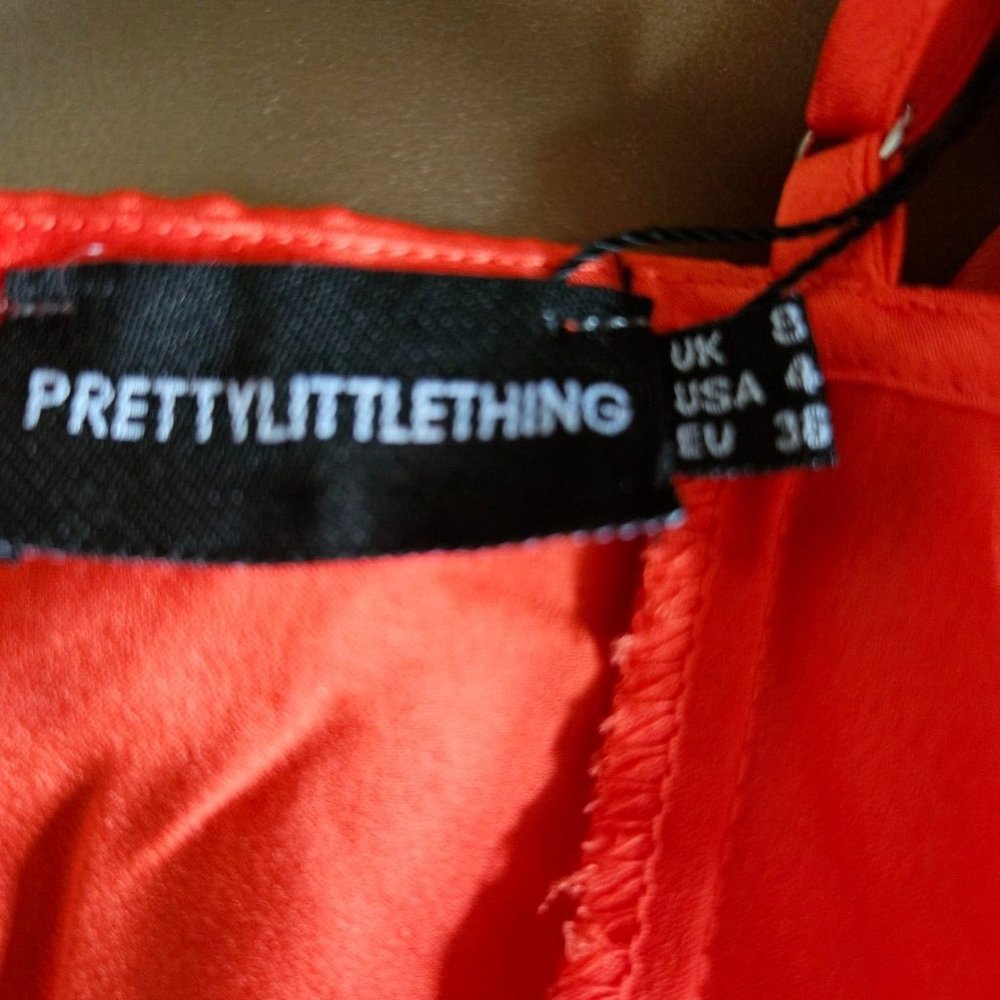 Pretty Little Thing corset dress size 8 bright orange satin ruched skirt New - Picture 11 of 12